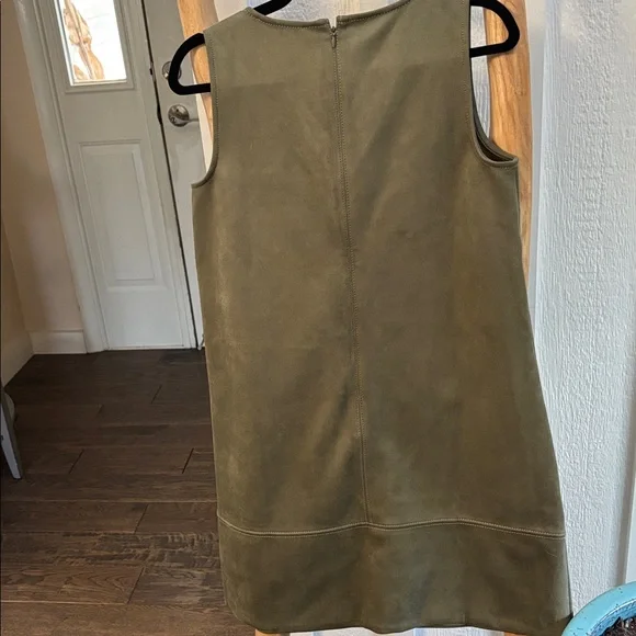 LOFT Olive Faux Suede V-Neck Mini Shift Dress - Picture 3 of 5